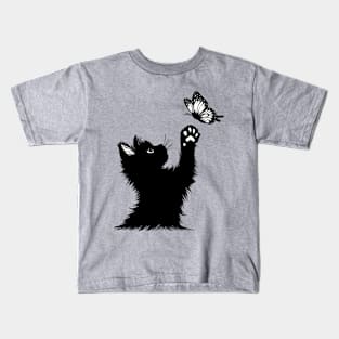 Cat Kitten and Butterfly Cat Lover Gift Kids T-Shirt